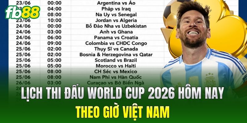 Lịch thi đấu World Cup 2026 hôm nay theo giờ Việt Nam